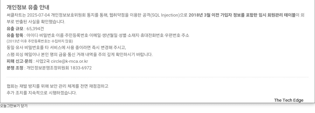 서클차트, 6만5394건 개인정보 유출